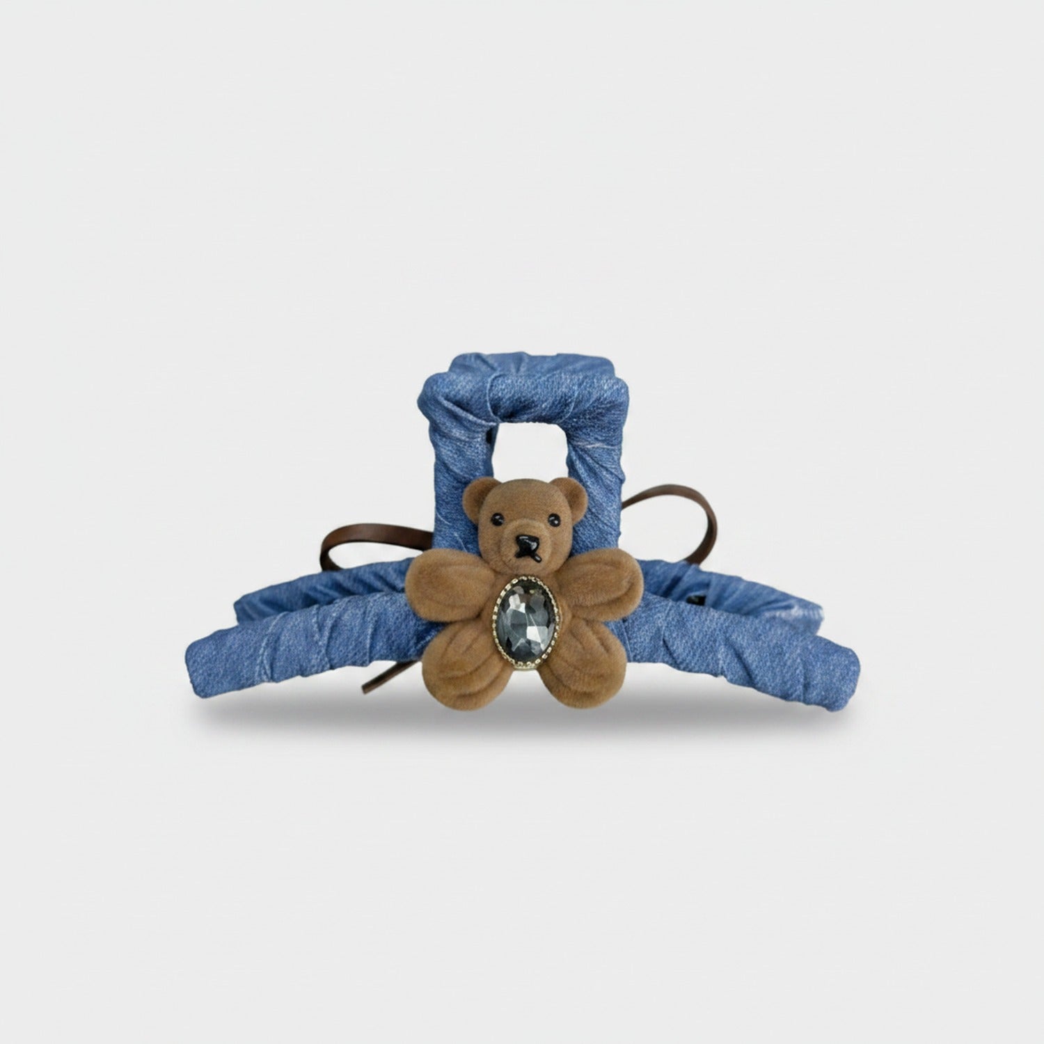 Blue Denim Teddy Bear Hair Claw Clip