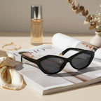 Black Cat Eye Sunglasses With Gold Accents