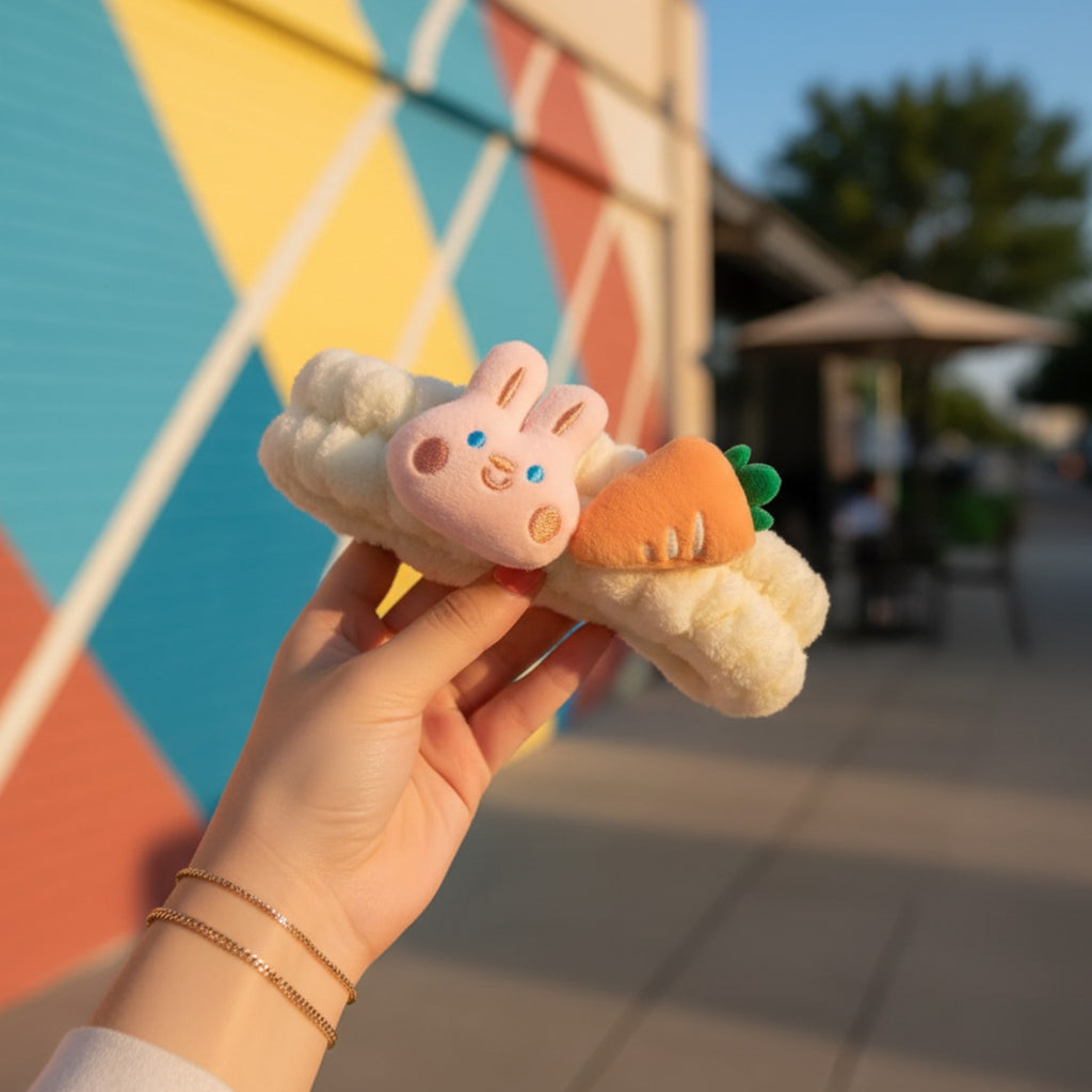Fluffy Cloud Bunny Carrot Hairband Set