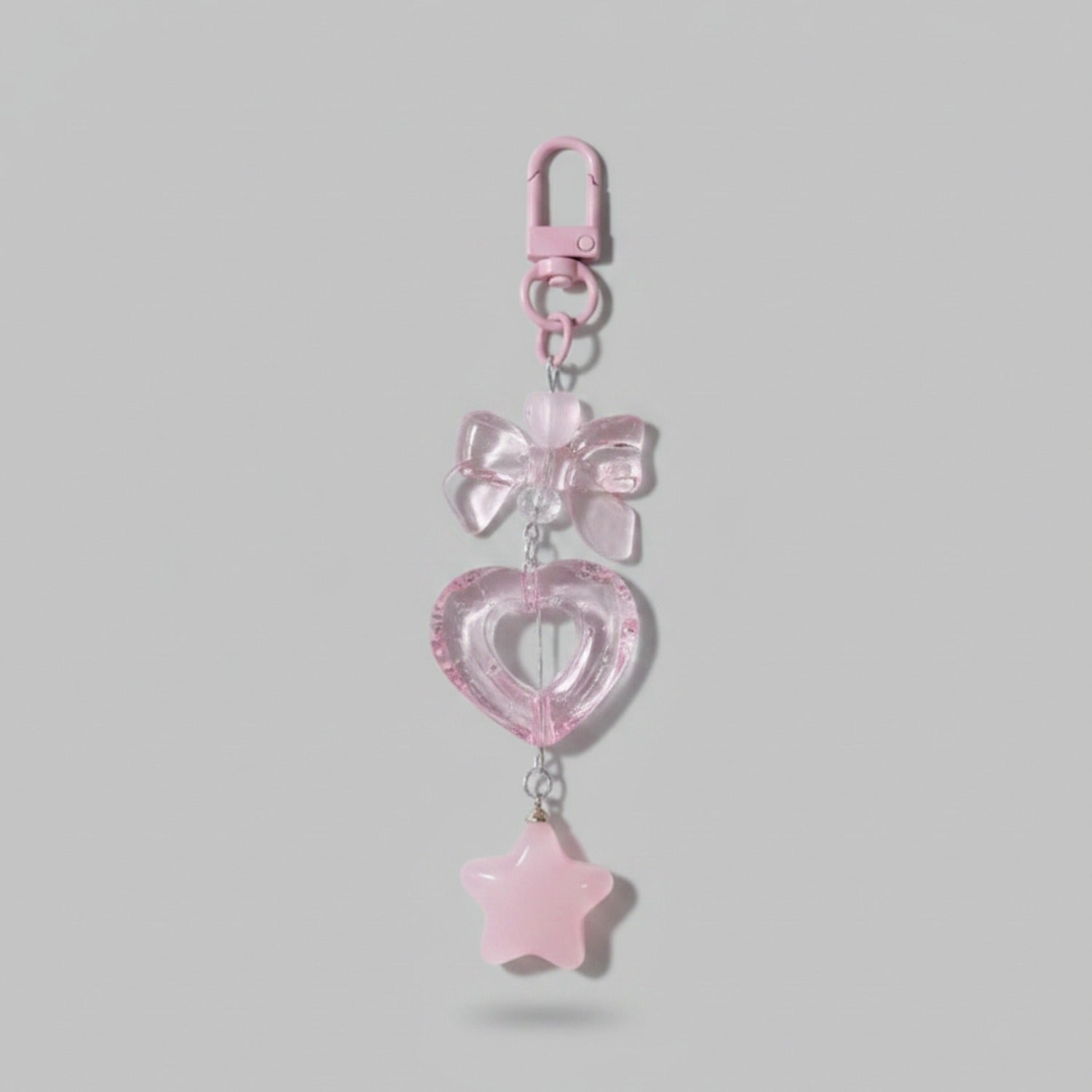 Pink Acrylic Heart Bow Star Keychain Charm