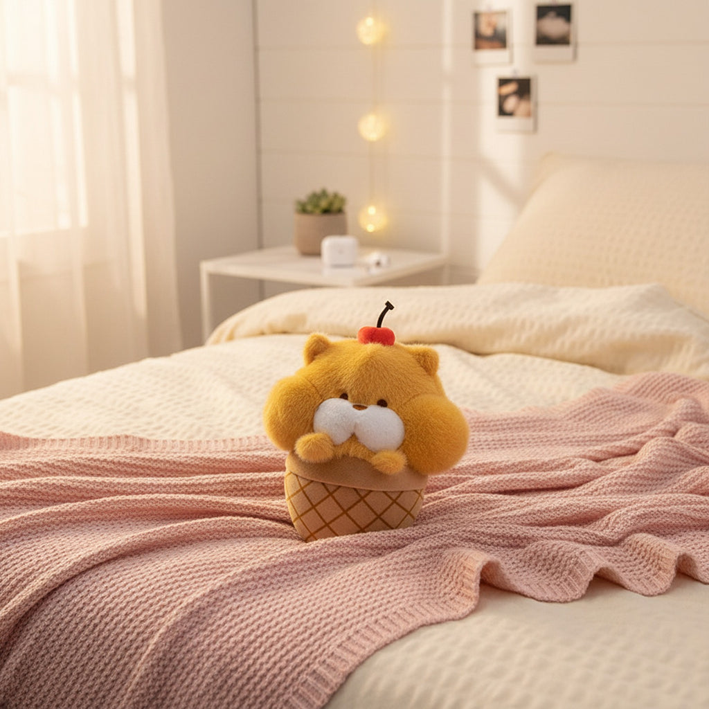 Yellow Fluffy Cat Ice Cream Cone Plush