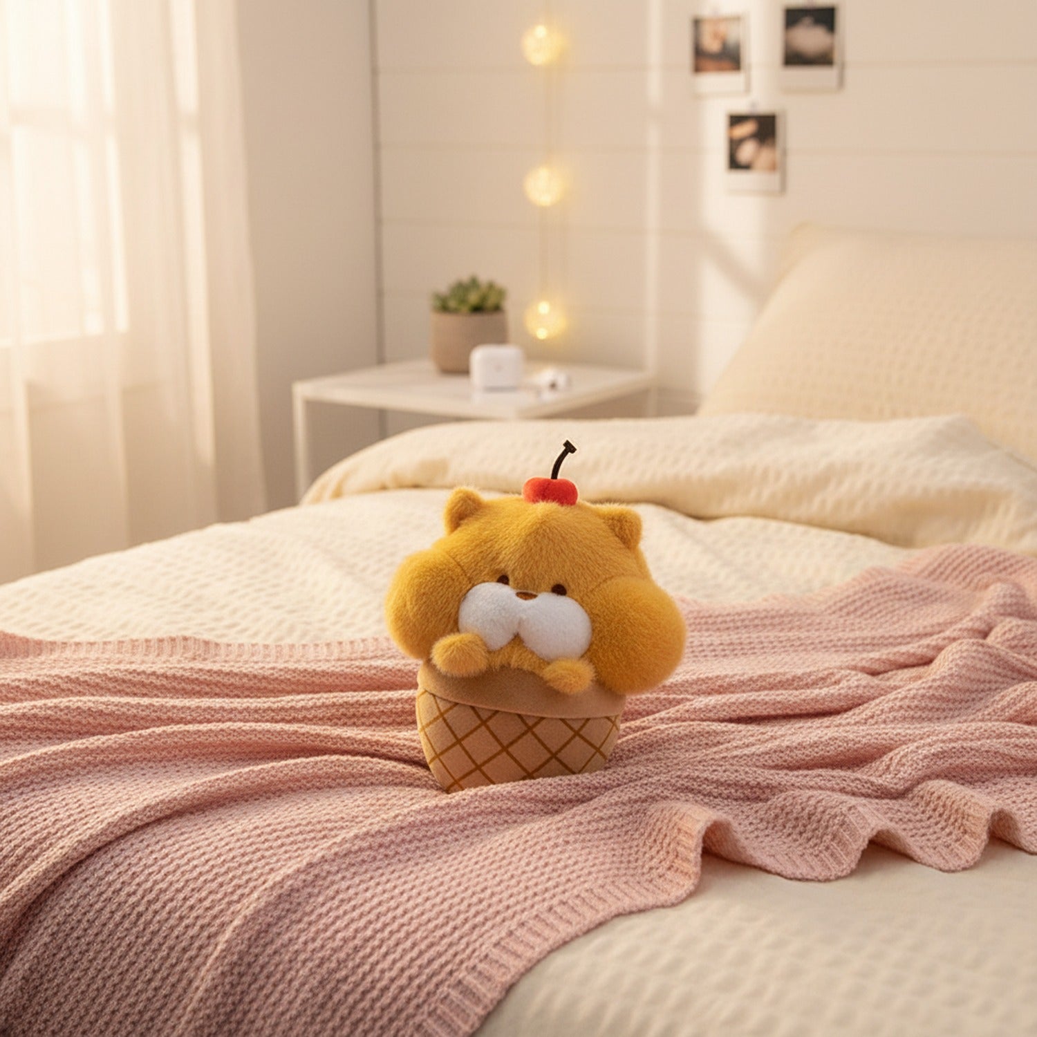 Yellow Fluffy Cat Ice Cream Cone Plush
