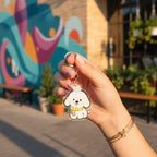 Cute White Puppy Acrylic Keyring With Cupcake Charm