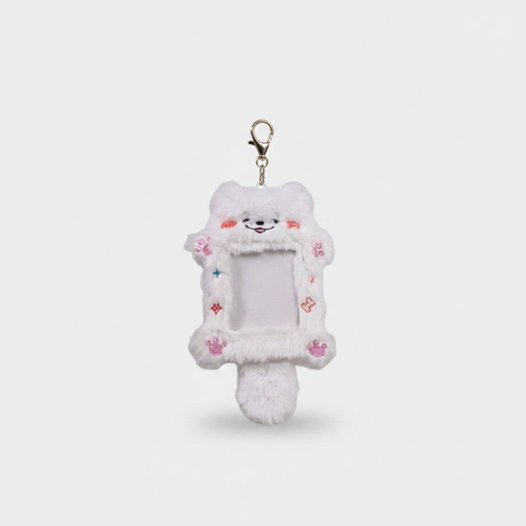 Fluffy White Cat Phone Charm With Mirror
