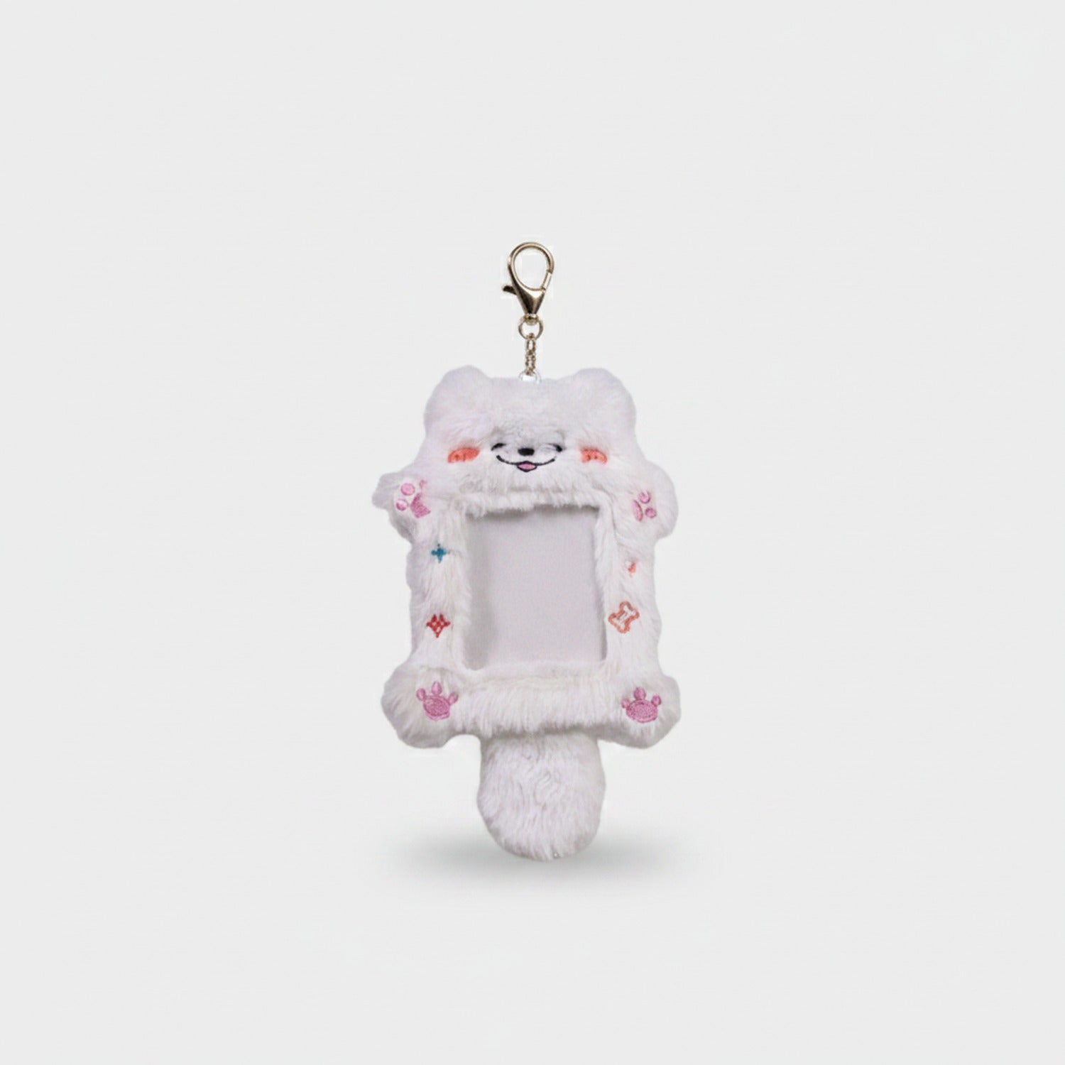 Fluffy White Cat Phone Charm With Mirror