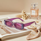 Purple Glitter Oval Sunglasses With Spike Eyelash Details