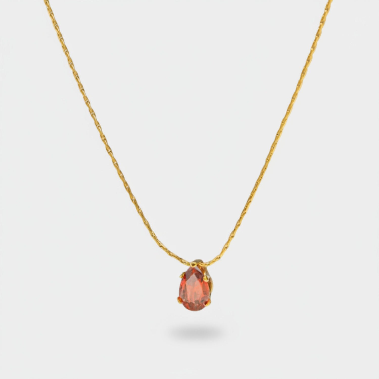 Coral Teardrop Crystal Gold Chain Necklace