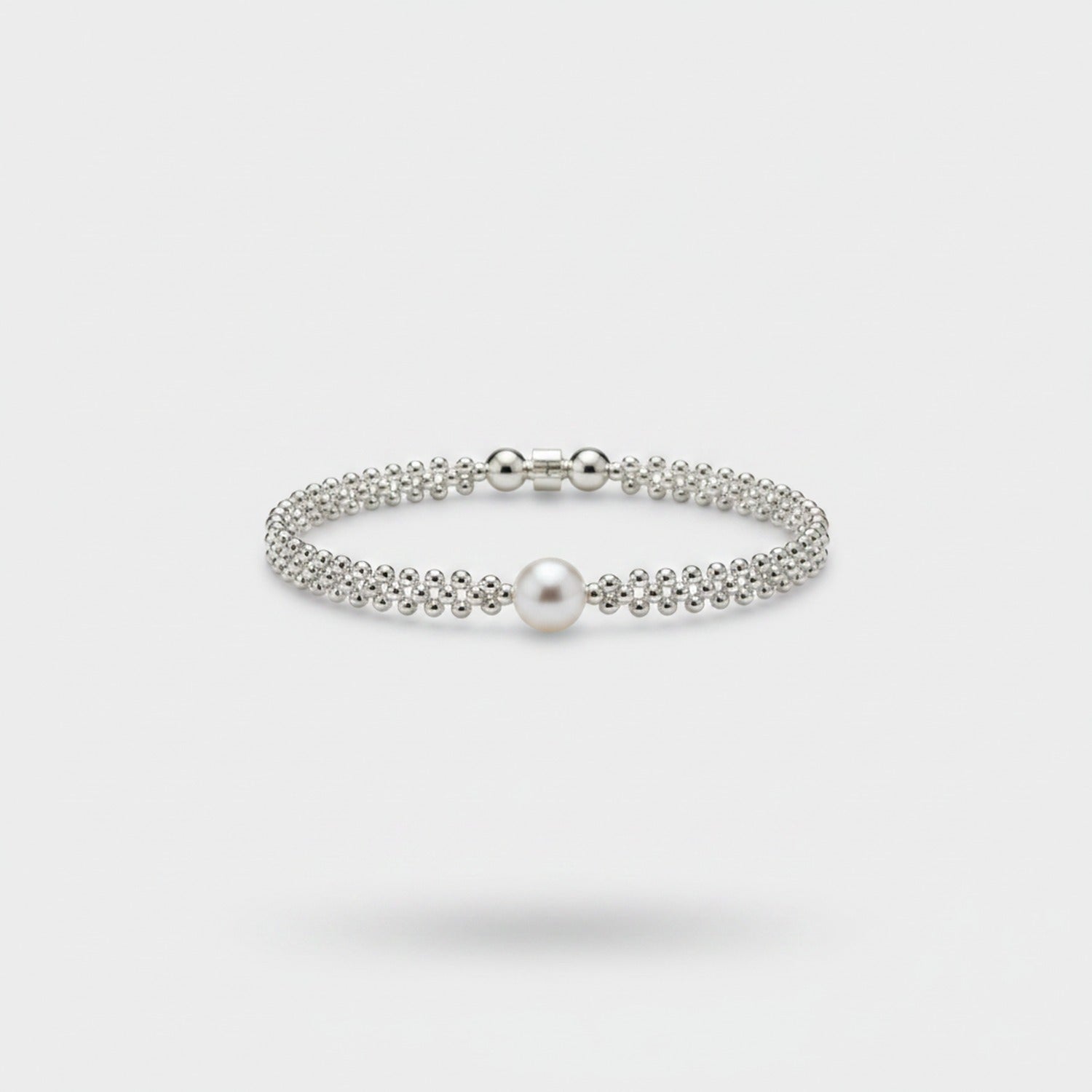 Silver Beaded Bracelet With Pearl Accent