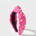 Padded Headband With Floral Beaded Charms - Magenta