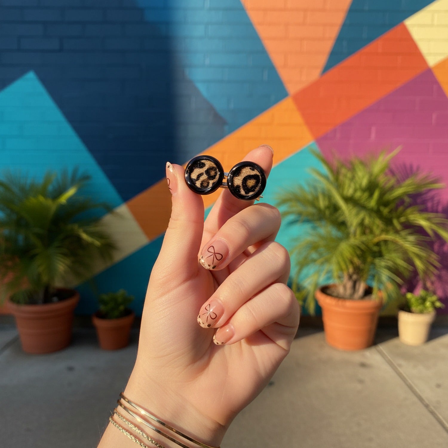 Leopard Print Black Circle Stud Earrings