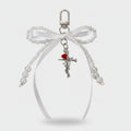 Pearl Bow Cross Keychain Charm - White 1-Pack