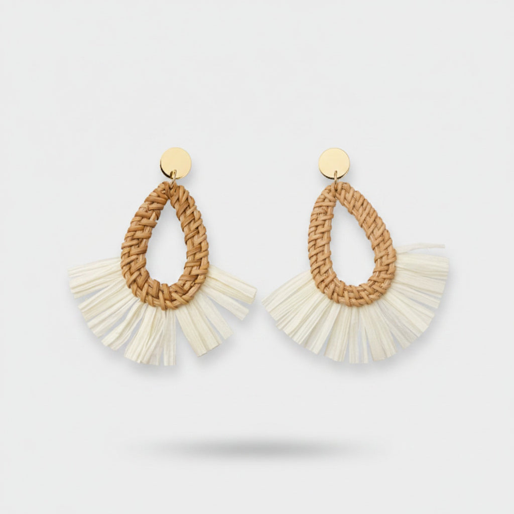 Woven Rattan Teardrop Tassel Earrings