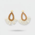 Woven Rattan Teardrop Tassel Earrings