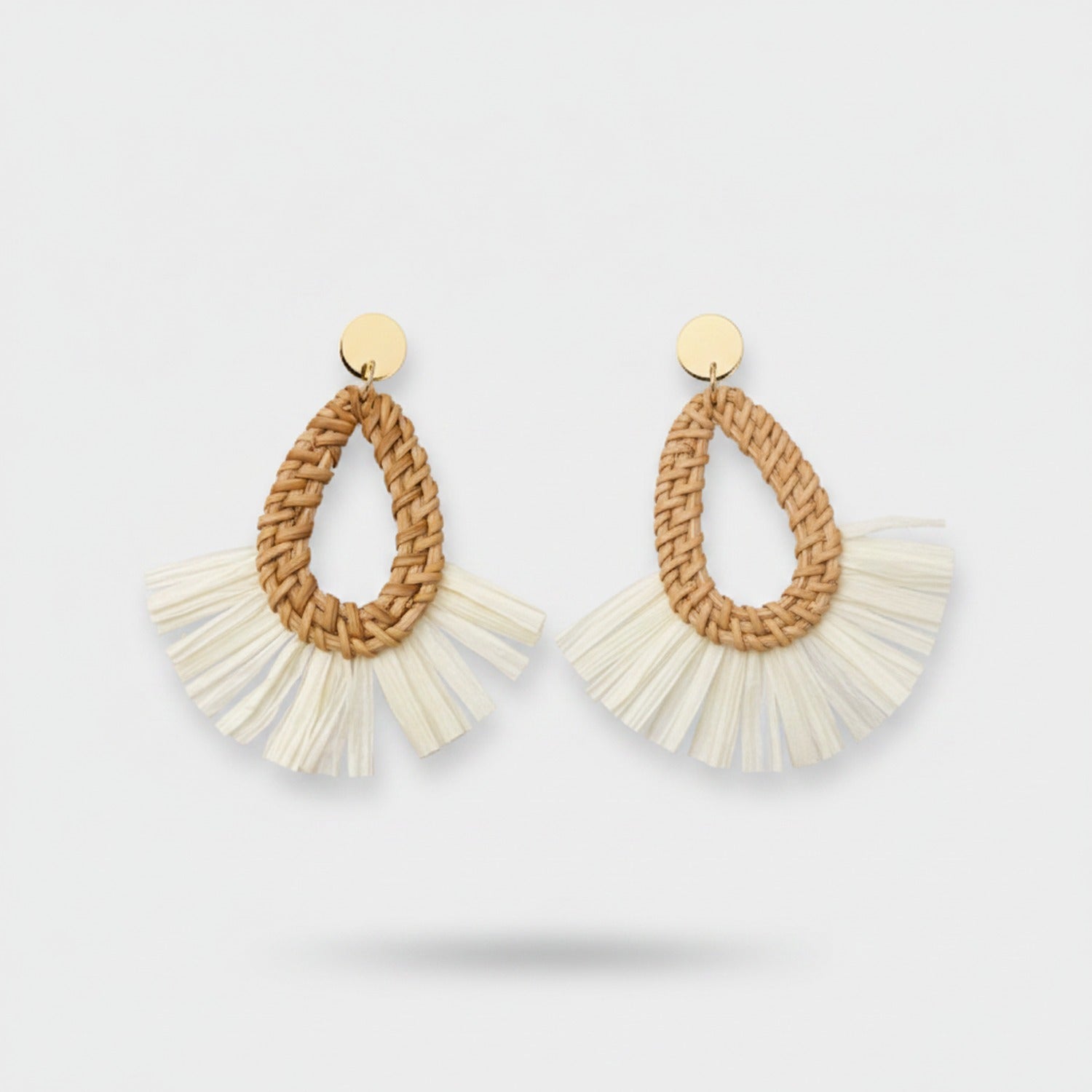 Woven Rattan Teardrop Tassel Earrings