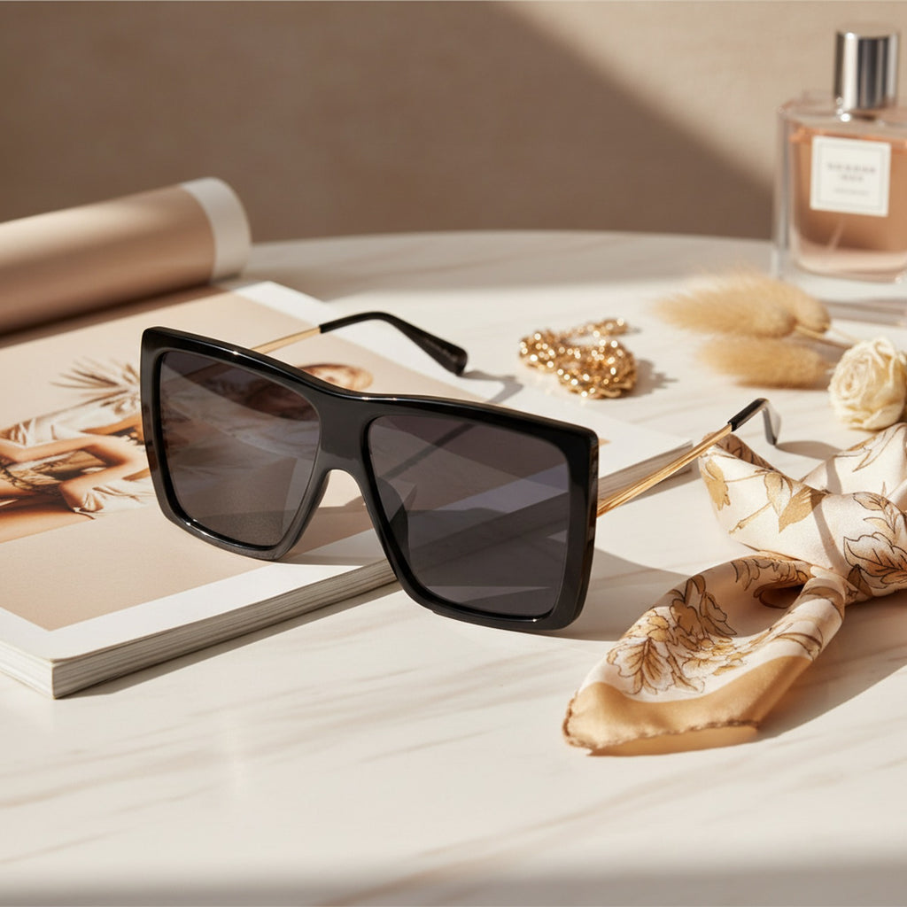 Black Square Sunglasses With Pearl Arms