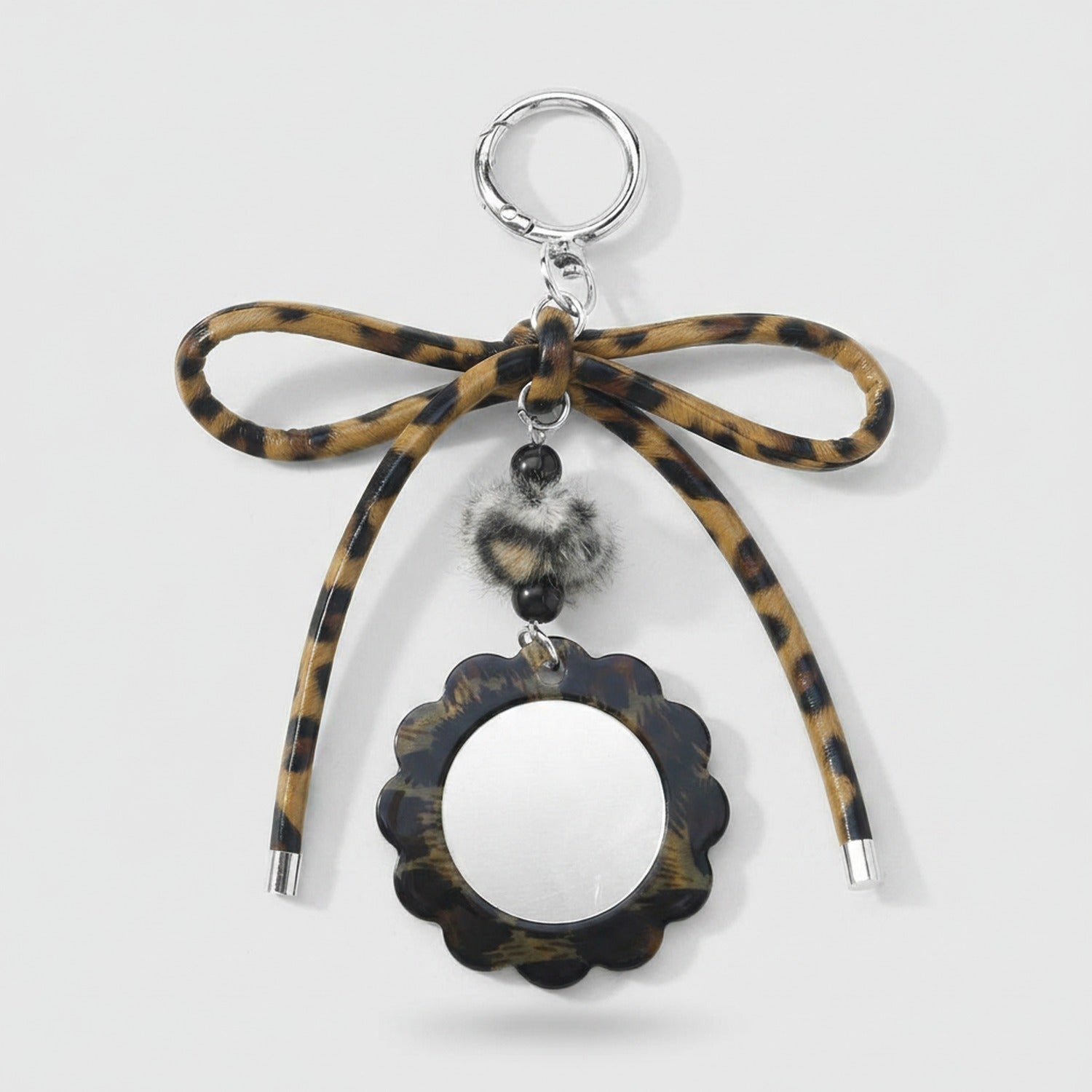 Tortoiseshell Flower Keyring With Fuzzy Charm
