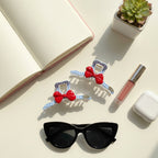 Blue Gingham Hair Claw With Red Bow