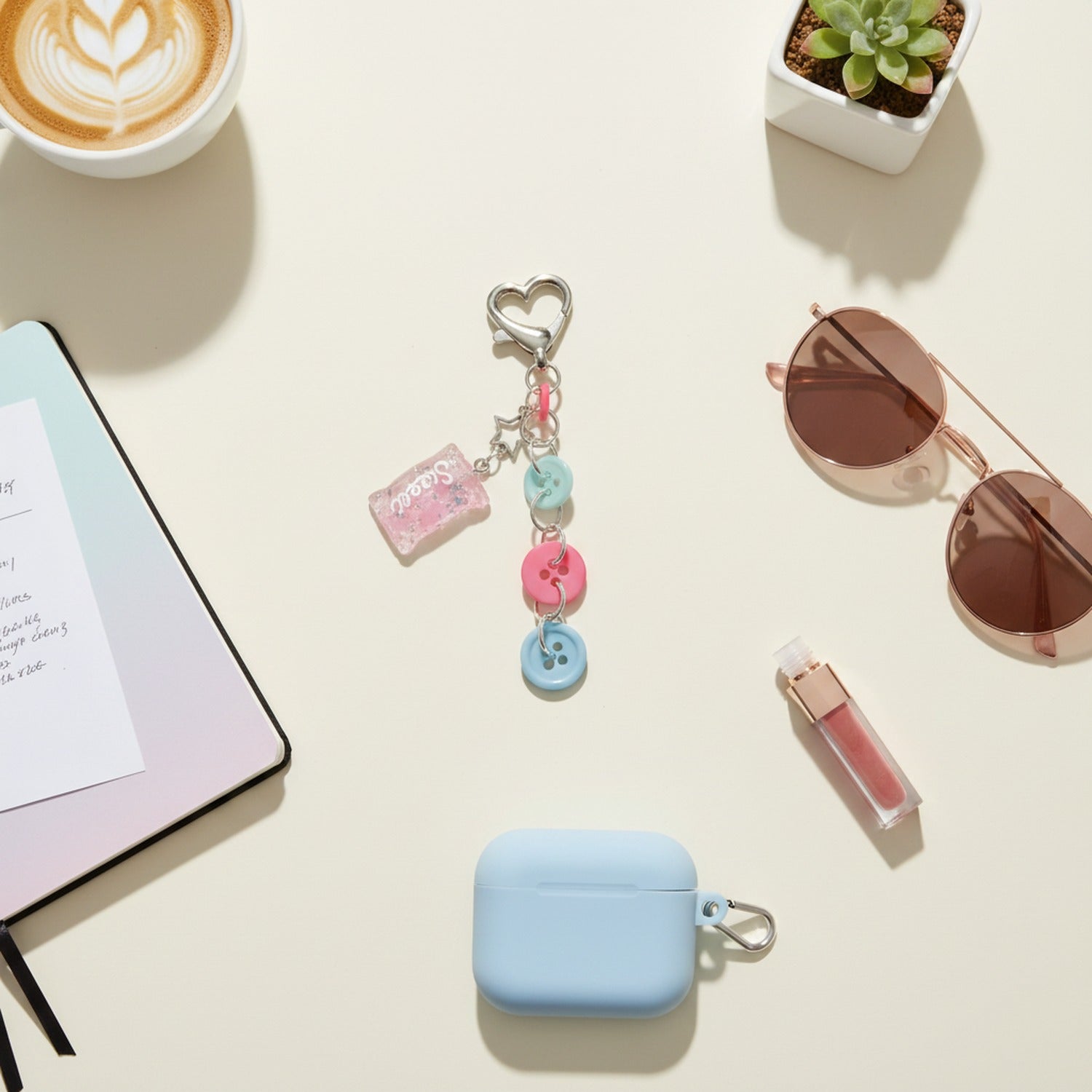 Pastel Button Charm Heart Keyring