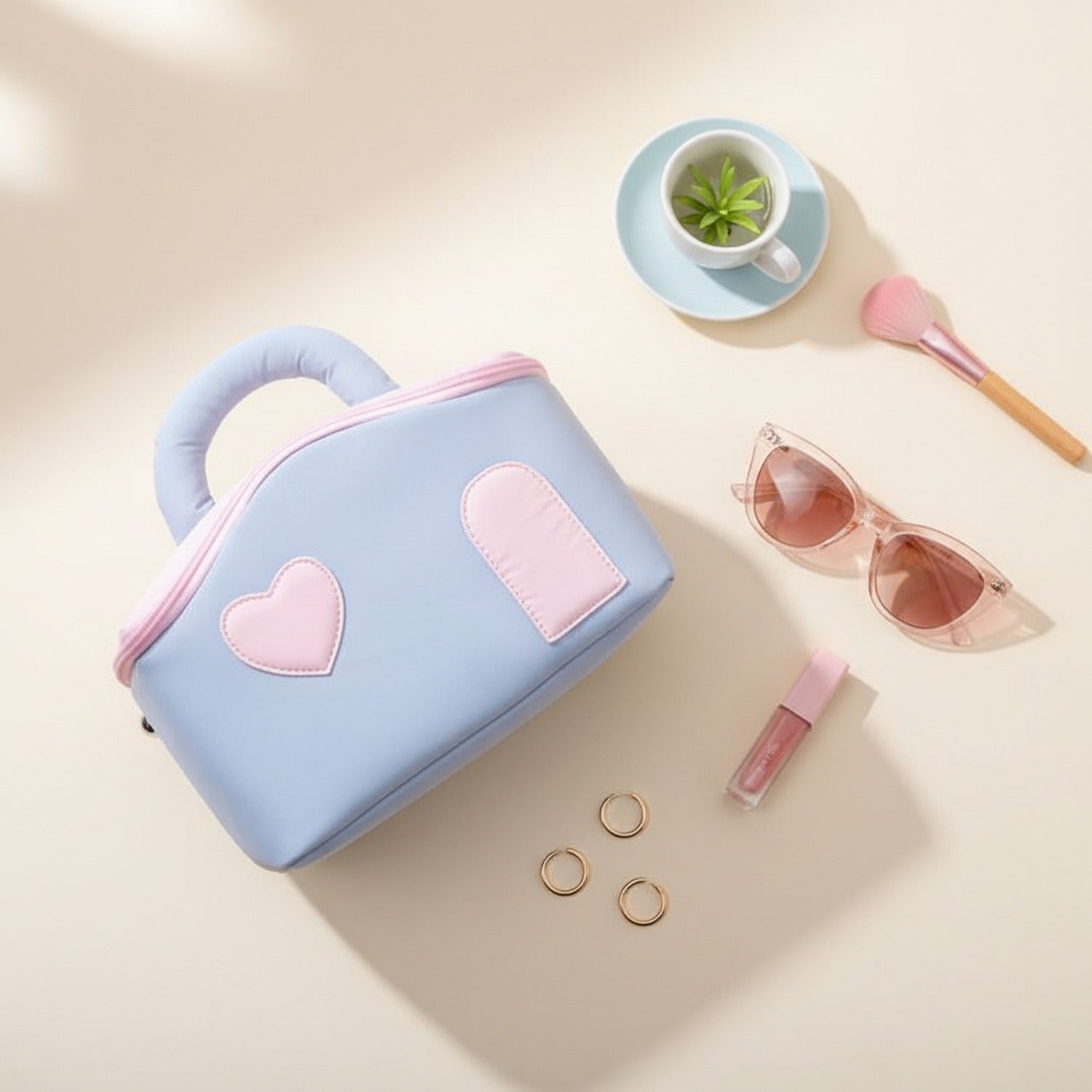 Lavender Heart Cosmetic Case With Mirror