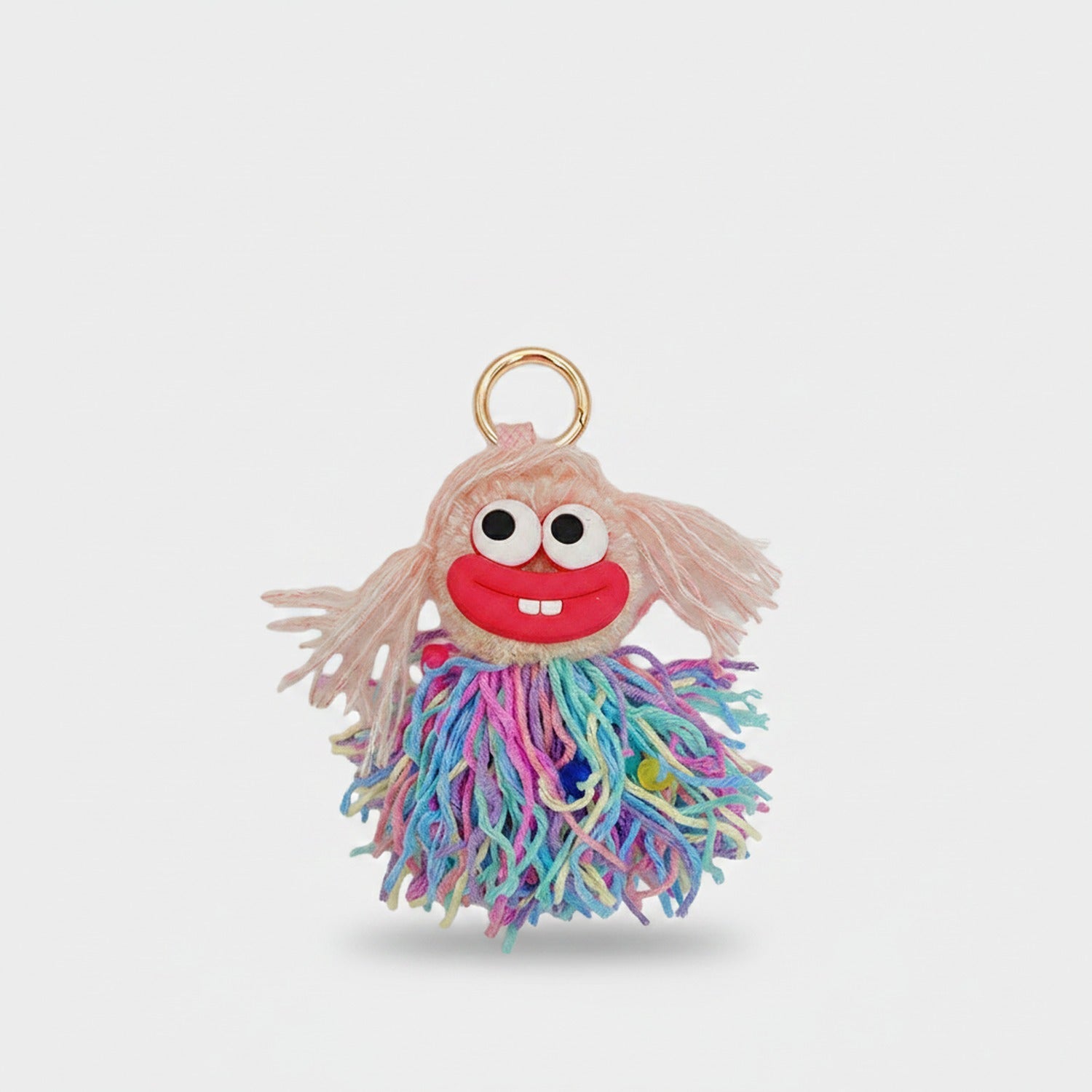 Fuzzy Monster Acrylic Keyring With Charms - Pink