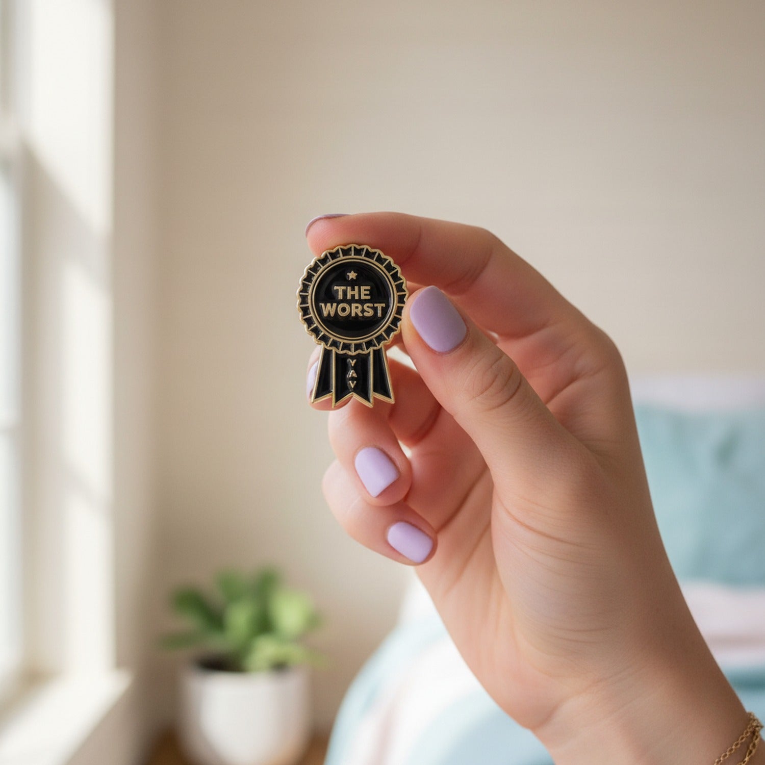 "The Worst" Ribbon Enamel Pin - Black & Gold Ribbon