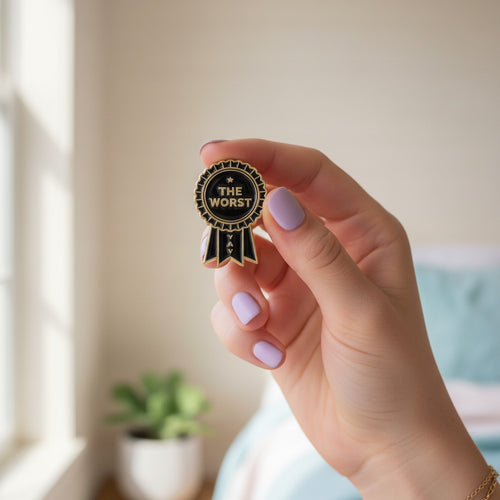 "The Worst" Ribbon Enamel Pin - Black & Gold Ribbon