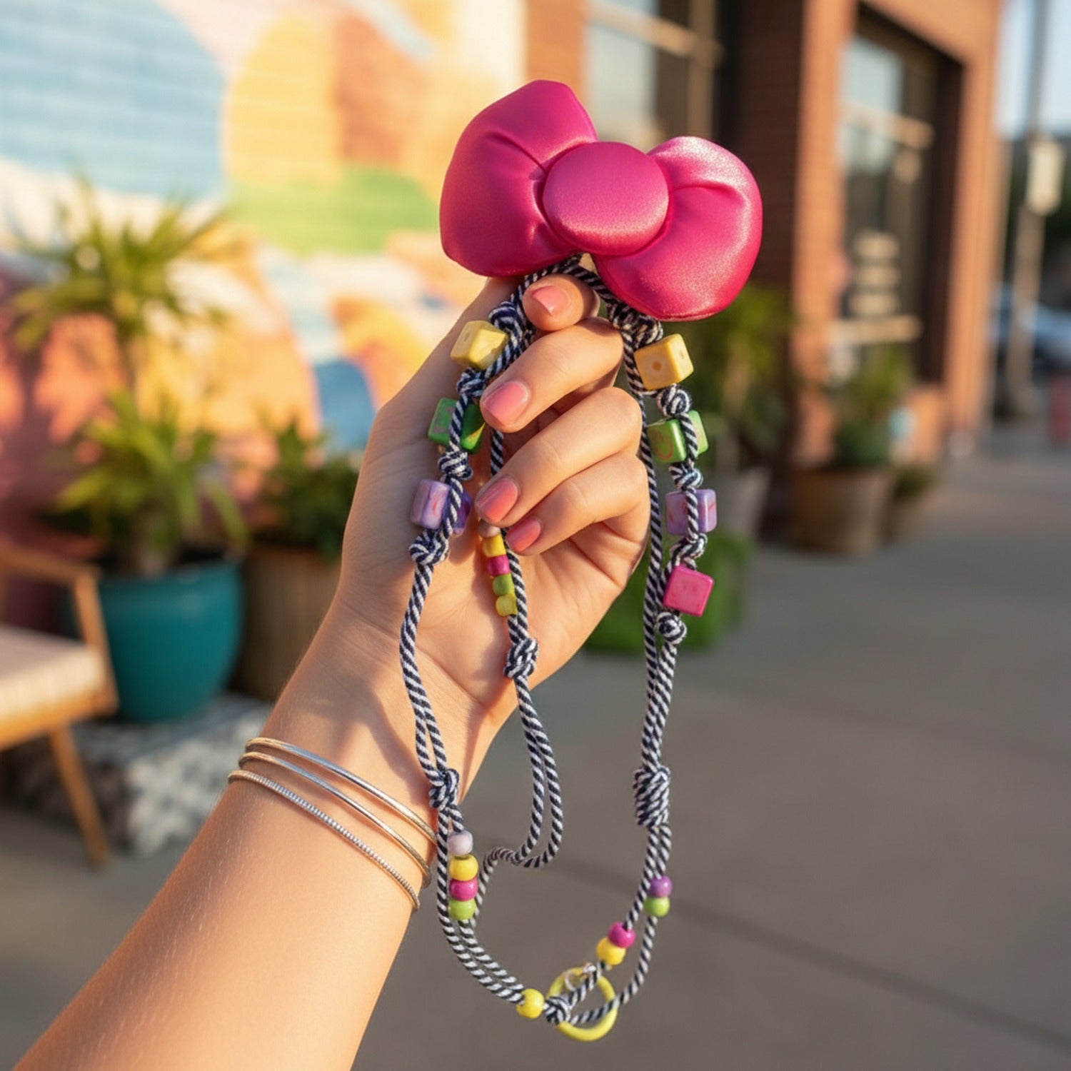Pearl Beaded Phone Strap With Heart Charm