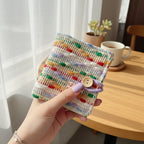 Pink & Yellow Tweed Quilted Square Notebook With Button Charm