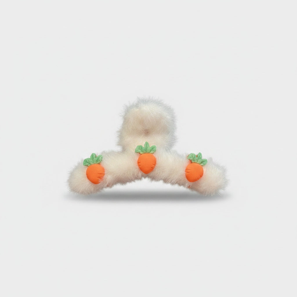 Fluffy White Hair Claw With Carrot Charms