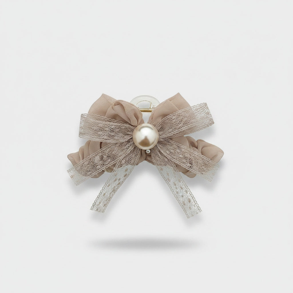 Pearl Beaded Bow Hair Claw Clip
