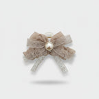Pearl Beaded Bow Hair Claw Clip - Light Caramel