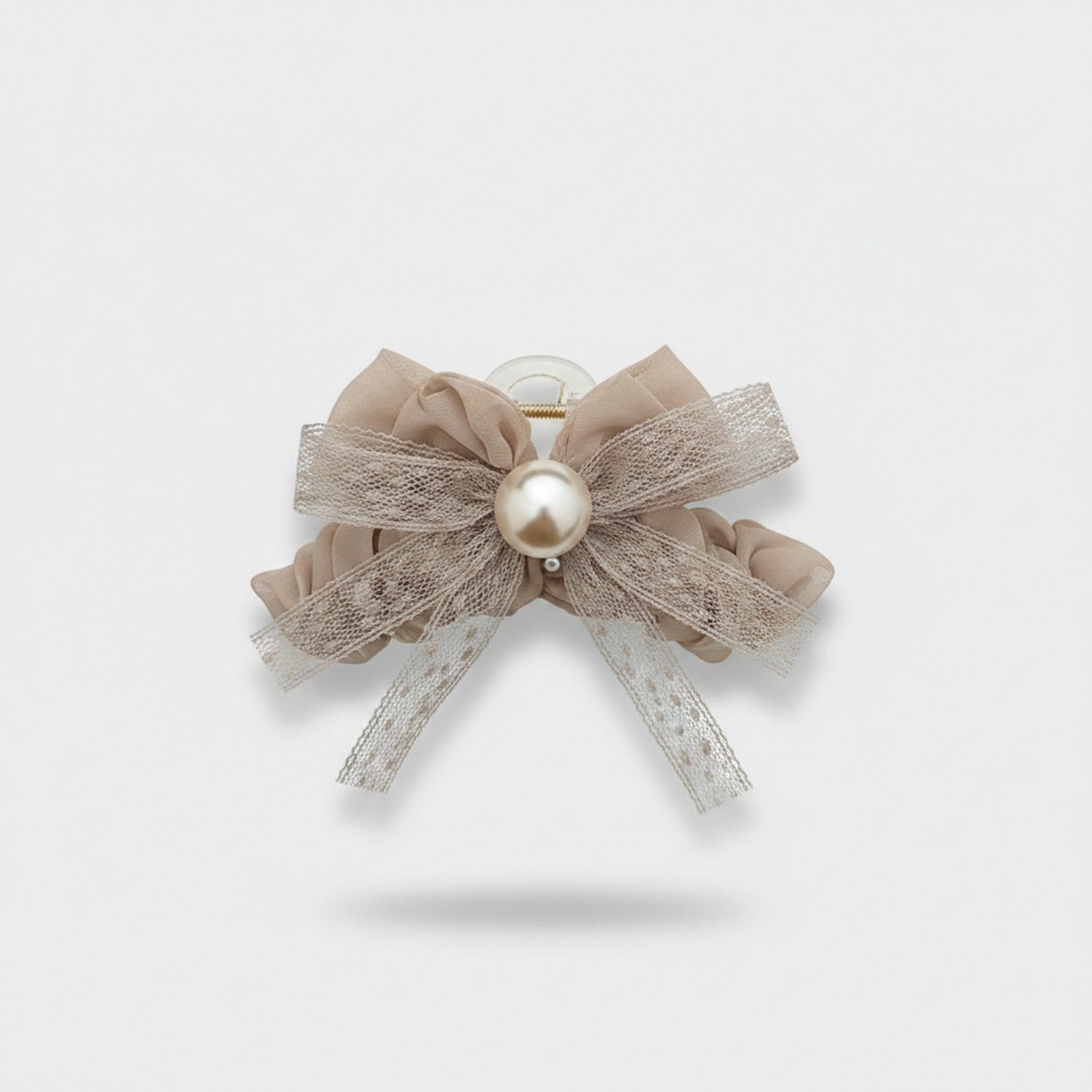 Pearl Beaded Bow Hair Claw Clip - Light Caramel