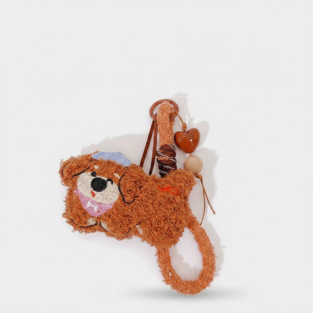 Fuzzy Teddy Bear Phone Charm With Heart Pendant