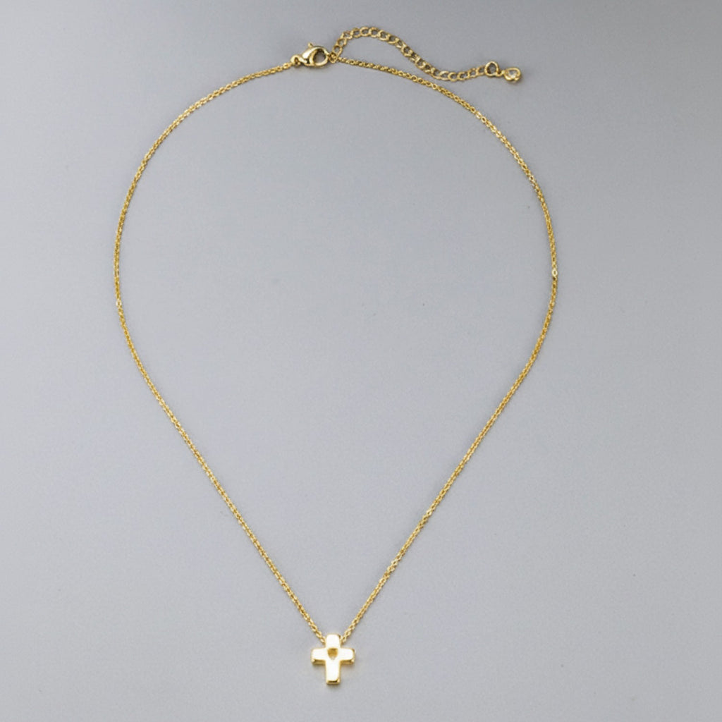 Gold Cross Charm Pendant Necklace