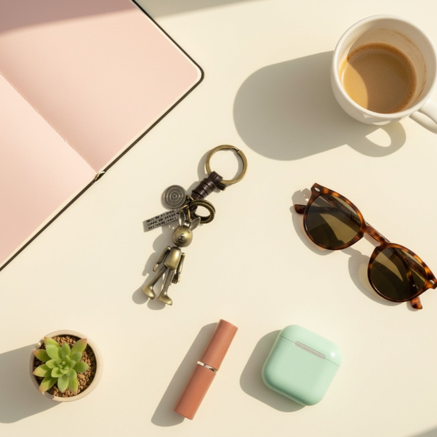 Brass Robot Charm Keychain With Rings