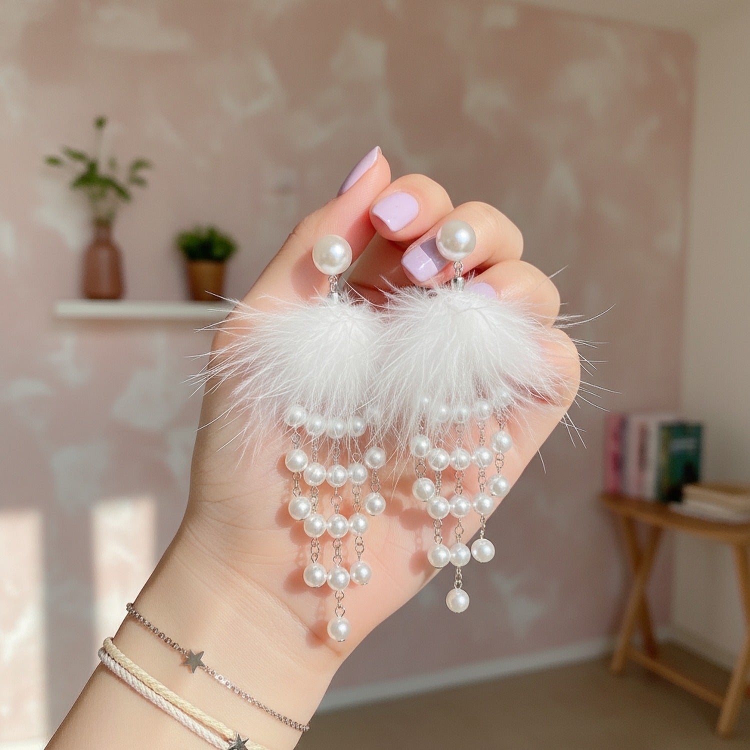White Feather Butterfly Rhinestone Drop Earrings