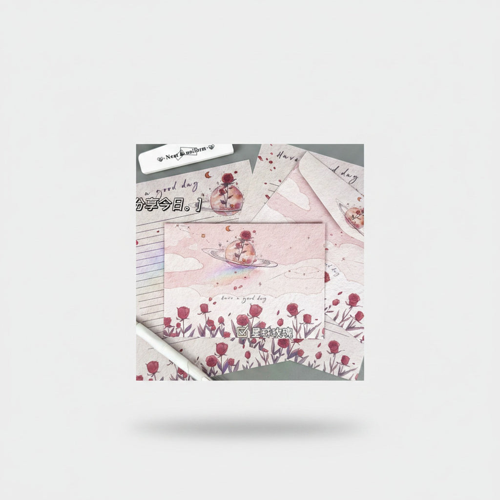 Rose Flower Aesthetic Lined Notebook Set