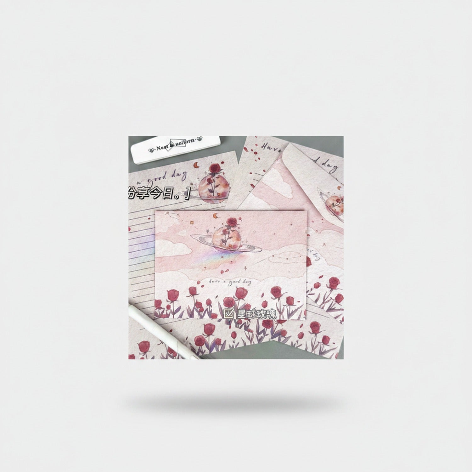Rose Flower Aesthetic Lined Notebook Set