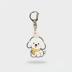 Cute White Puppy Acrylic Keyring With Cupcake Charm