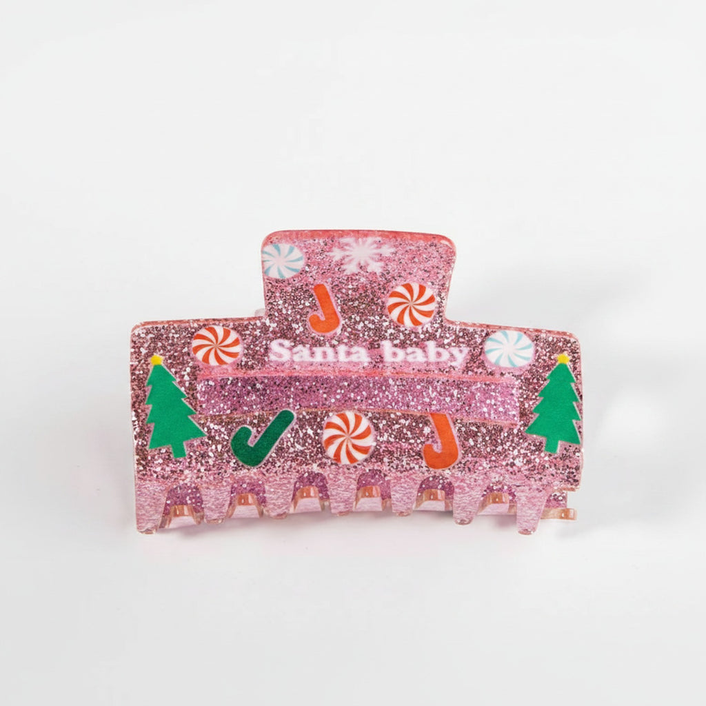 Pink Glitter Gingerbread House Hair Claw Clip
