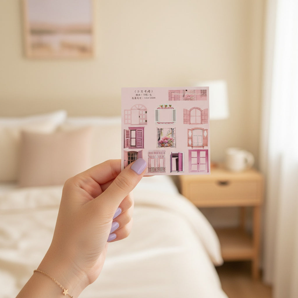 Pink Romantic Window Stationery Sticker Pack