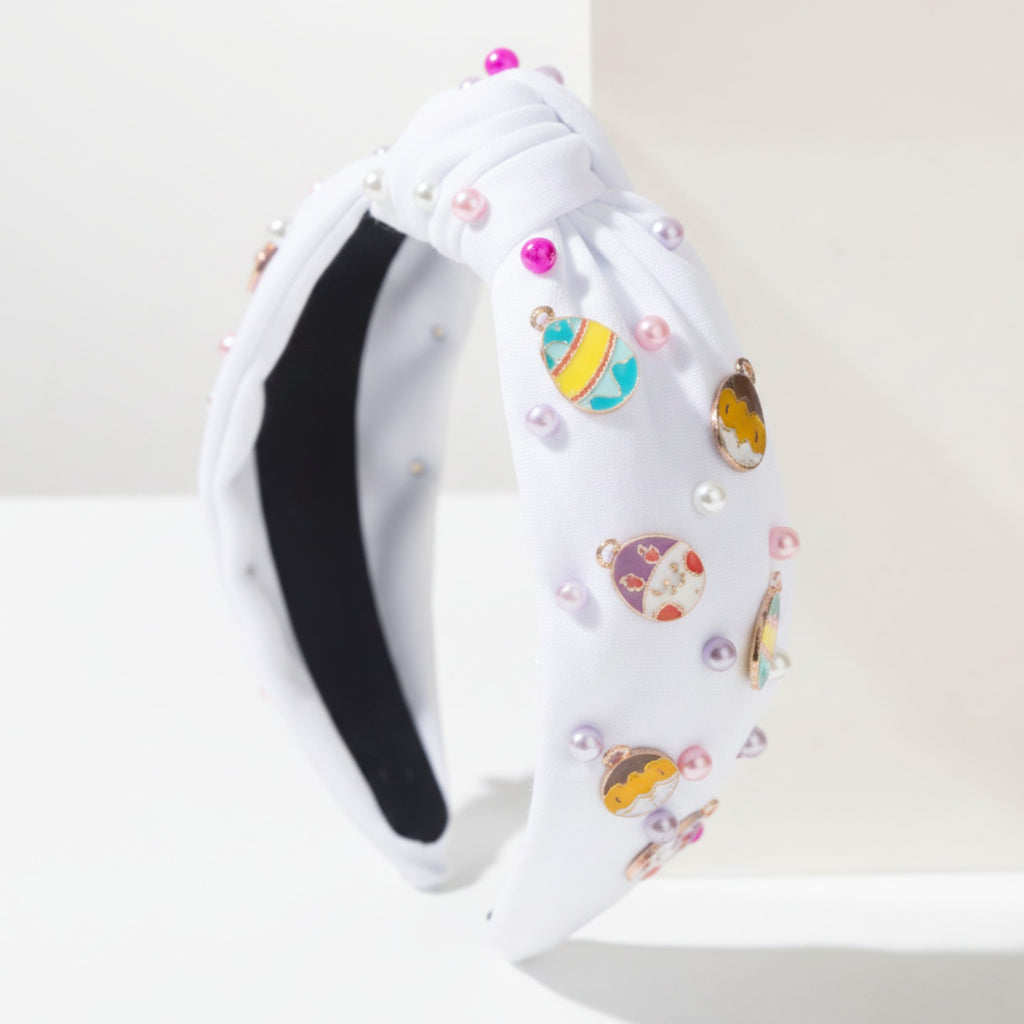 White Padded Headband With Colorful Charm Embellishments