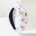 White Padded Headband With Colorful Charm Embellishments