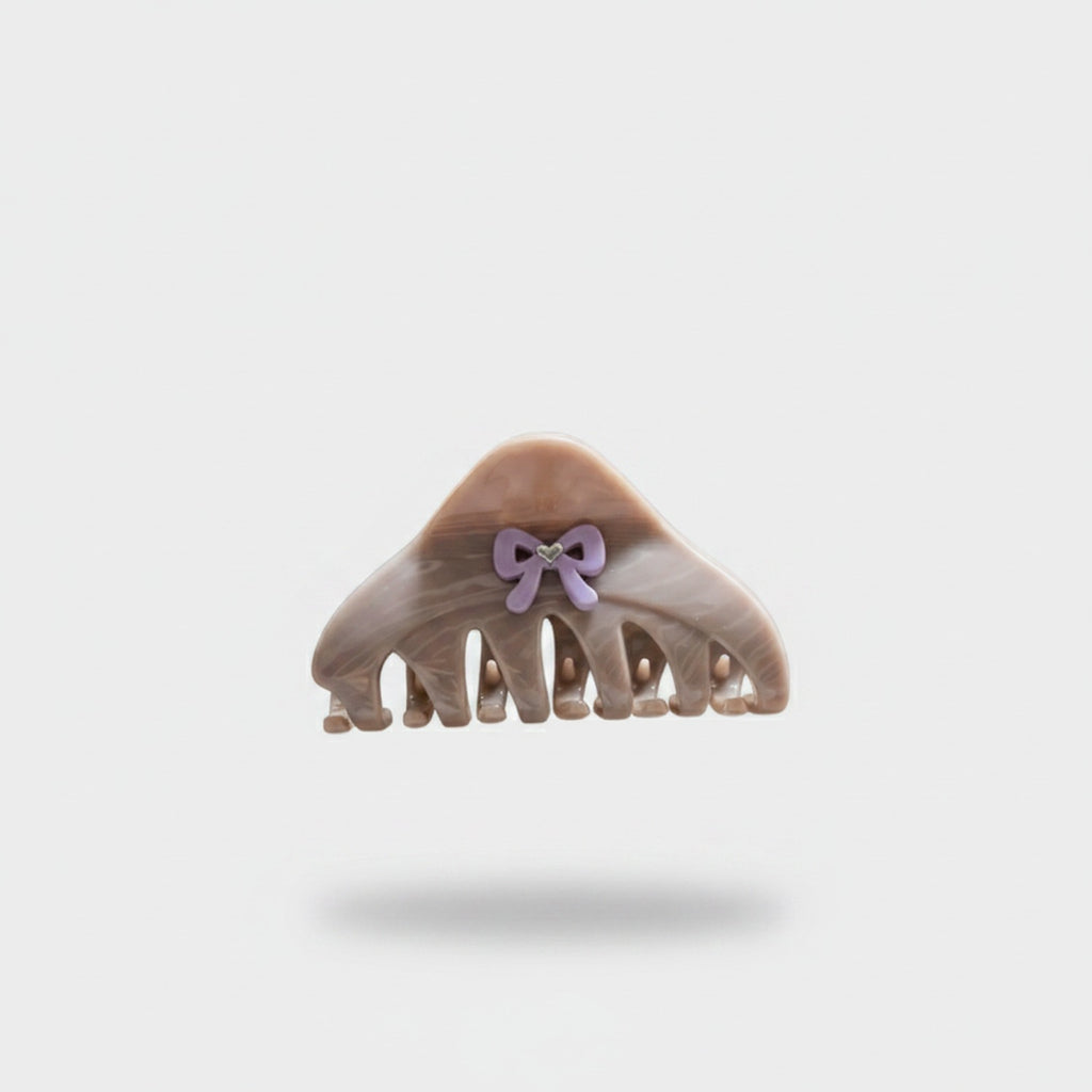 Taupe Hair Claw Clip With Purple Bow