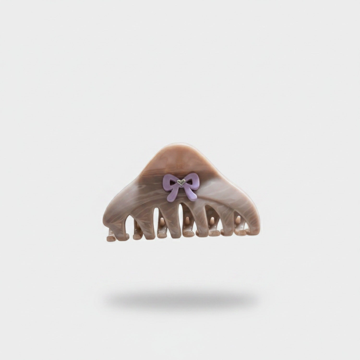 Taupe Hair Claw Clip With Purple Bow