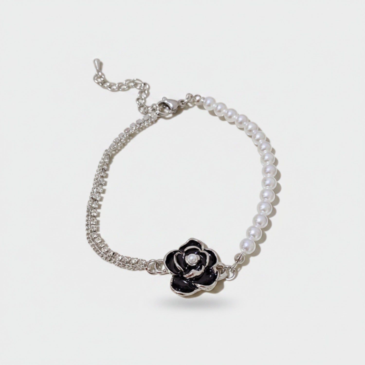 Black Rose Pearl Beaded Chain Bracelet