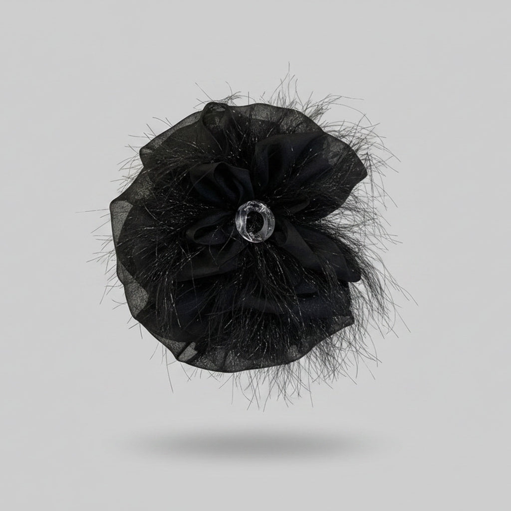 Black Mesh Hair Claw With Rhinestone Charm