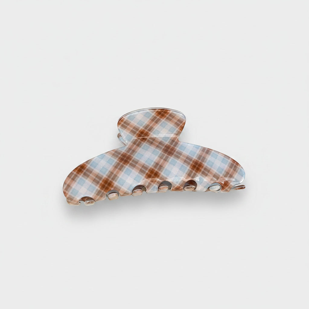 Plaid Hair Claw Clip With Pearl Accents