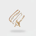 Gold Chain Link Bracelet Set With Toggle Clasp