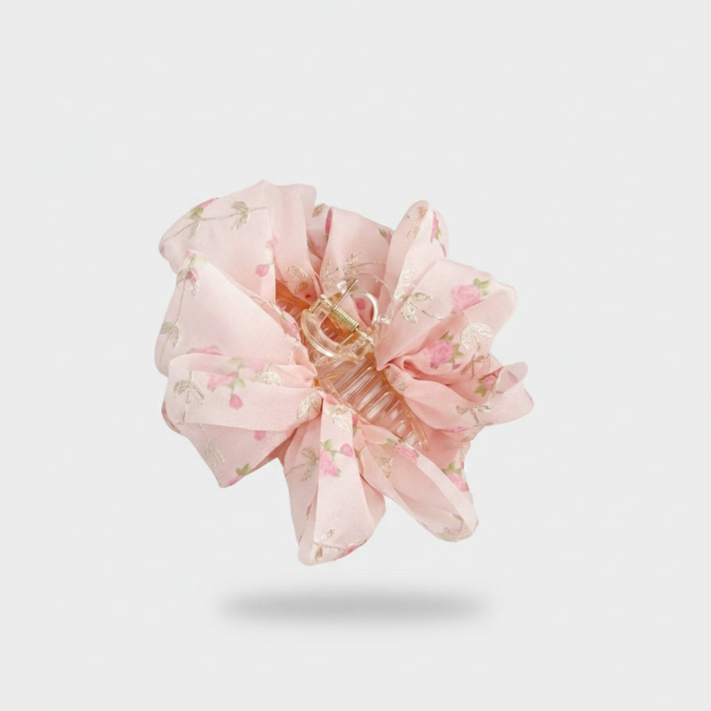 Floral Pink Fabric Hair Claw Clip